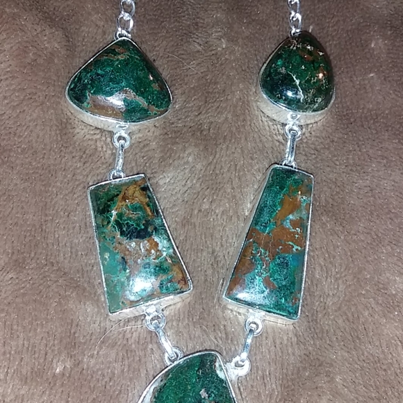 Genuine chrysocolla necklace set in silver - Picture 4 of 4